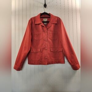 LL Bean Women's Burnt Orange Canvas Utility Safari Jacket Size L Rugged Outdoor